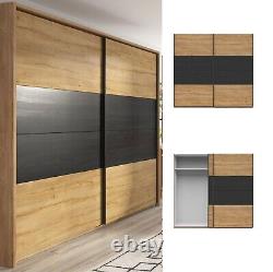 Large Sliding Door Wardrobe Storage Bedroom Unit 240cm Oak/Black Oak Effect Maio