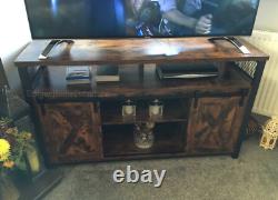 Large TV Stand Industrial Storage Sideboard Vintage Rustic Metal Media Cabinet
