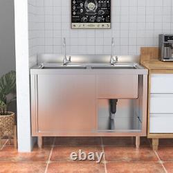 Large Twin Bowl Kitchen Sink Cabinet Sliding Door Storage Cupboard Work Table