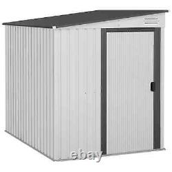 Lean To Garden Shed Foundation Tool Equipment Storage Shelf Sliding Door White