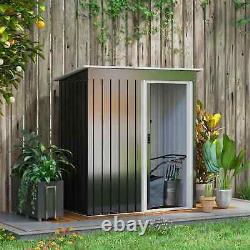 Lean-to Garden Shed Sliding Door Patio Lawn Tools Equipment Storage Steel Black