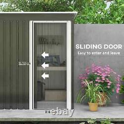 Lean-to Garden Shed Sliding Door Patio Lawn Tools Equipment Storage Steel Black