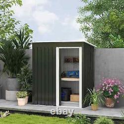 Lean-to Garden Shed Sliding Door Patio Lawn Tools Equipment Storage Steel Black