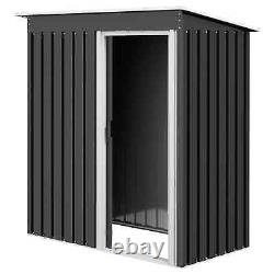 Lean-to Garden Shed Sliding Door Patio Lawn Tools Equipment Storage Steel Black