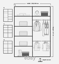 Lisbon Modern Double Sliding Door Wardrobe with Center Mirror 4 Sizes OAK