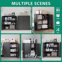 Lissimo Freestanding Cabinet 31.5 Adjustable Shelves Garage Storage Steel Black
