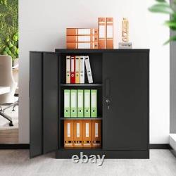 Lissimo Freestanding Cabinet 31.5 Adjustable Shelves Garage Storage Steel Black
