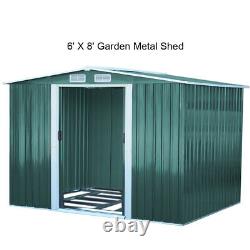Metal Garden Shed Apex Roof Sliding Door Outdoor Storage FREE BASE 6/8/10 X 8 FT