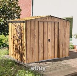 Metal Garden Storage Shed Outdoor Apex Roof Woodgrain Bike Store Sliding Doors
