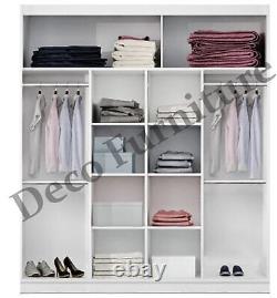 Mirror Sliding Wardrobe Storage Cabinet Hanging Rails Shelves Bedroom Furniture