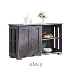 Modern Grey 2 Sliding Doors 2-Tier Shelves Sideboard Storage Cabinet Kitchen