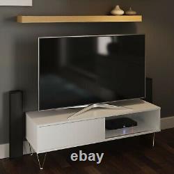Modern TV Cabinet Stand with Sliding Door Living Room Bedroom White