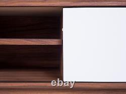 Modern TV Stand Sideboard Dark Wood Frame White Cabinet Shelf Storage Buffalo