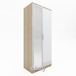 Multicolor 2 Door Wardrobe High Gloss Storage Hanging Rail Furniture with Mirror