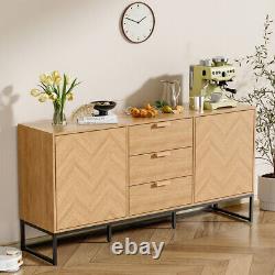 Natural Oak Wooden Storage Cabinet Cupboard Chest of 3 Drawers 2 Doors Sideboard