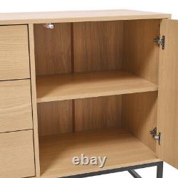Natural Oak Wooden Storage Cabinet Cupboard Chest of 3 Drawers 2 Doors Sideboard