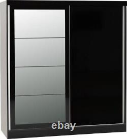 Nevada 2 Door Sliding Wardrobe in Black Gloss Finish Hanging Rail Storage