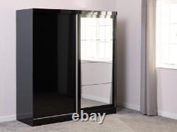 Nevada 2 Door Sliding Wardrobe in Black Gloss Finish Hanging Rail Storage