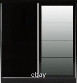 Nevada 2 Door Sliding Wardrobe in Black Gloss Finish Hanging Rail Storage