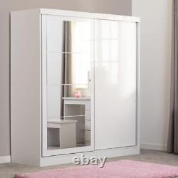 Nevada White Gloss 2 Door Double Sliding Wardrobe Bedroom Storage Furniture