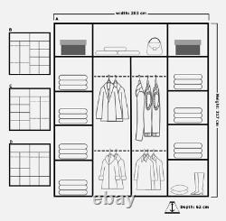 Nicole Modern Double Sliding Door Wardrobe with LED Lighting 4 Sizes Black