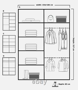 Nicole Modern Double Sliding Door Wardrobe with LED Lighting 4 Sizes Black