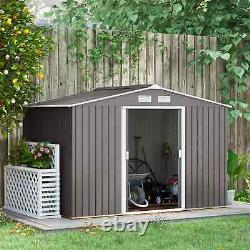 OUTSUNNY 9 x 6FT Galvanised Garden Storage Shed with Sliding Door Grey