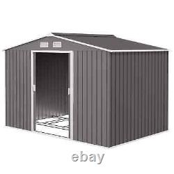 OUTSUNNY 9 x 6FT Galvanised Garden Storage Shed with Sliding Door Grey