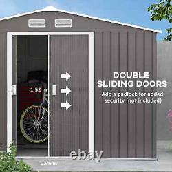 OUTSUNNY 9 x 6FT Galvanised Garden Storage Shed with Sliding Door Grey