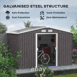 OUTSUNNY 9 x 6FT Galvanised Garden Storage Shed with Sliding Door Grey