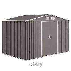 OUTSUNNY 9 x 6FT Galvanised Garden Storage Shed with Sliding Door Grey