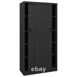 Office Cabinet with Adjustable Shelves Lockable Sliding Doors Storage Cupboard