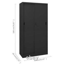 Office Cabinet with Adjustable Shelves Lockable Sliding Doors Storage Cupboard