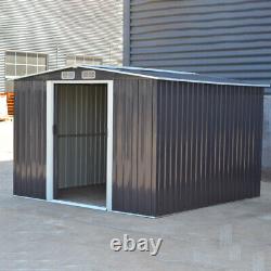 Outdoor Garden Large Metal Shed Tool Storage with Sliding Door and Steel Base