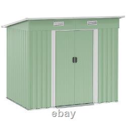 Outdoor Garden Storage Shed Green 6.8x4.3ft Corrugated Steel Sliding Door