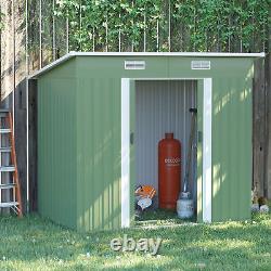 Outdoor Garden Storage Shed Green 6.8x4.3ft Corrugated Steel Sliding Door