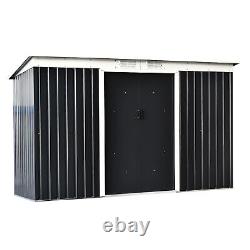 Outdoor Garden Storage Shed with 2 Door Galvanised Metal Grey Sliding Door