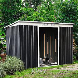 Outdoor Garden Storage Shed with 2 Door Galvanised Metal Grey Sliding Door