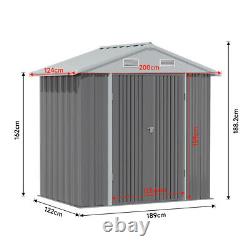 Outdoor Metal Storage Shed with Lockable Sliding Door Sloped Roof 5/6/8/10/12FT
