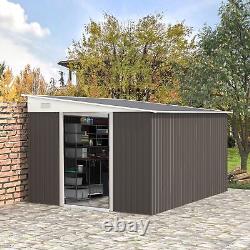 Outsunny 11.3x9.2ft Steel Garden Storage Shed with Sliding Doors & 2 Vents, Grey
