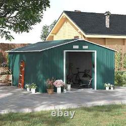 Outsunny 12.5 x 11.1ft Steel Sliding Door Storage Shed Green