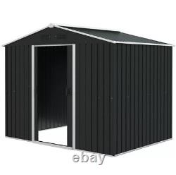 Outsunny 8 x 6ft Garden Storage Shed with Double Sliding Door Outdoor Grey