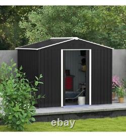 Outsunny 8 x 6ft Garden Storage Shed with Double Sliding Door Outdoor Grey