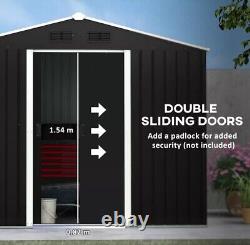 Outsunny 8 x 6ft Garden Storage Shed with Double Sliding Door Outdoor Grey