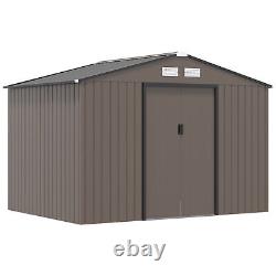 Outsunny 9 x 6FT Galvanised Garden Storage Shed with Sliding Door, Brown