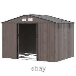 Outsunny 9 x 6FT Galvanised Garden Storage Shed with Sliding Door, Brown