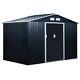 Outsunny 9 X 6ft Galvanised Garden Storage Shed With Sliding Door, Dark Grey
