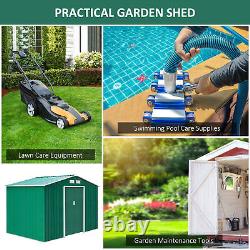 Outsunny 9 x 6FT Galvanised Garden Storage Shed with Sliding Door, Green