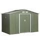 Outsunny 9 X 6ft Galvanised Garden Storage Shed With Sliding Door, Light Green