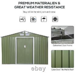 Outsunny 9 x 6FT Galvanised Garden Storage Shed with Sliding Door, Light Green